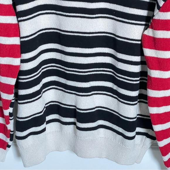 Zara Men's Black/Red/White Knit Striped Quarter Button Sweater - 35545 - Picture 6 of 13